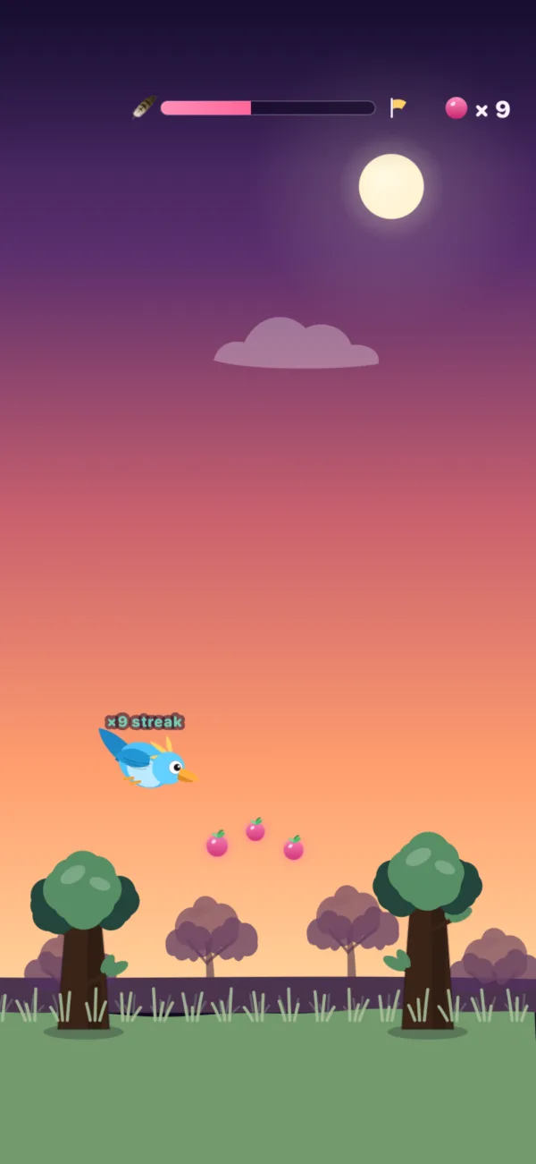 Flying between birds and collecting berries at sunset